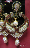 Earrings 3051757 Indian Designer Earrings Red Green Silver CZ Pearl