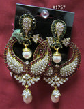 Earrings 3051757 Indian Designer Earrings Red Green Silver CZ Pearl