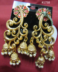 Earrings 3051758 Indian Designer Earrings Golden Jhumki Hanging Pearl