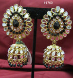 Earrings 3051760 Indian Designer Golden Black Beads CZ Jhumka