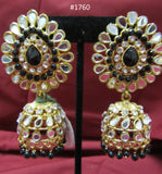 Earrings 3051760 Indian Designer Golden Black Beads CZ Jhumka