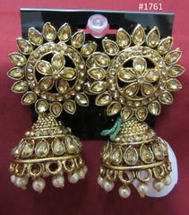 Earrings 3051761 Indian Designer Golden Crystals Jhumka