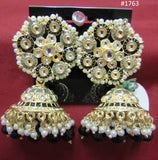 Earrings 3051763 Indian Designer Golden Pearl Black Beads Jhumka