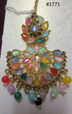 Tikka 3051771 Indian Designer Maang Golden Multi CZ Crystal Stones
