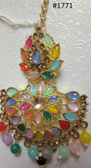 Tikka 3051771 Indian Designer Maang Golden Multi CZ Crystal Stones