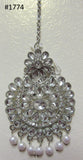 Tikka 3051774 Indian Designer Maang Silver CZ Stones Pearl Beads