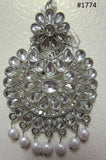 Tikka 3051774 Indian Designer Maang Silver CZ Stones Pearl Beads