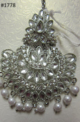 Tikka 3051778 Indian Designer Maang Silver CZ Stones Pearl Beads
