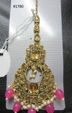 Tikka 3051780 Indian Designer Maang Golden Stones Pink