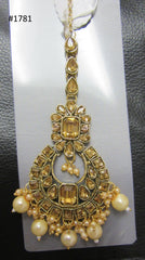 Tikka 3051781 Indian Designer Maang Golden Crystals Pearls