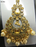 Tikka 3051781 Indian Designer Maang Golden Crystals Pearls