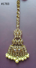 Tikka 3051783 Indian Designer Maang Golden Crystals Pearls