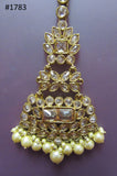 Tikka 3051783 Indian Designer Maang Golden Crystals Pearls