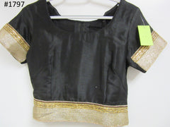 Choli 5441798 Black Tussar Small Size Short Sleeves Choli Saree Blouse