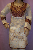 Blouse 018 Cotton White Hand Crafted Kurti Tunic Top Blouse Medium Size Shieno