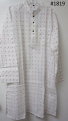 Men's 4581819 White Cotton Pink Checks Kurta Pajama Set Medium Size