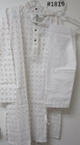 Men's 4581819 White Cotton Pink Checks Kurta Pajama Set Medium Size