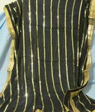 Scarf 2151101 Black Georgette Golden Sequins Fancy Dupatta Chunni Shawl