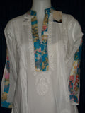 Blouse 2108 White Cotton Embroidered Kurti Tunic Top