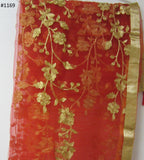 Scarf 2151169 Red Net Gold Zari Detail Fancy Dupatta Chunni Shawl