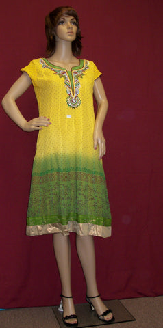 Blouse 2518 Yellow Green Georgette Tunic Top Blouse Shieno Sarees