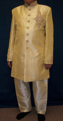 Men's 2685 Sherwani Golden Bridal Silk Sharwani Set Shieno Sarees