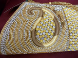 Clutch 2722 Golden Beads Wedding Wear Clutch Purse Shieno