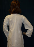 Blouse 2791 White Cotton Lucknawi Tunic Top Kurti Shirt (S) Shieno