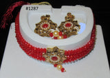 Choker 3051287 b Indian Designer Golden Red Necklace Set Shieno Sarees