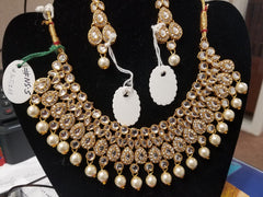 Necklace 3051288 Indian Designer Golden Necklace Set Shieno Sarees