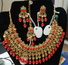 Necklace 3051289 Indian Designer Golden Necklace Set Shieno Sarees
