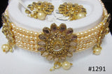 Choker 3051291 Indian Designer Golden Necklace Set Shieno Sarees
