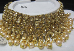 Necklace 3051292 Indian Designer Golden Necklace Set Shieno Sarees