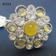 Ring 3051314 Indian Designer Finger Ring Silver Yellow Stone Shieno Sarees