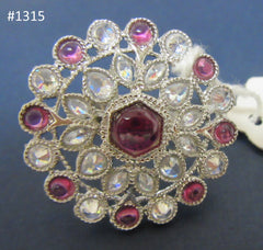 Ring 3051315 Indian Designer Finger Ring Silver Pink Stone Shieno Sarees