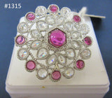 Ring 3051315 Indian Designer Finger Ring Silver Pink Stone Shieno Sarees