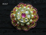 Ring 3051317 Indian Designer Finger Ring Golden Pink Stones Pearls Shieno Sarees