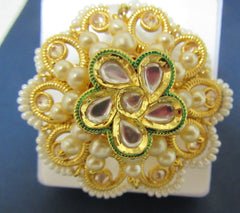 Ring 3051318 Indian Designer Finger Ring Golden Silver Stones Pearls Shieno Sarees