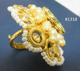 Ring 3051318 Indian Designer Finger Ring Golden Silver Stones Pearls Shieno Sarees