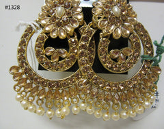 Earrings 3051328 Indian Designer Earrings Golden Stones Pearls Shieno Sarees