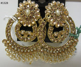 Earrings 3051328 Indian Designer Earrings Golden Stones Pearls Shieno Sarees