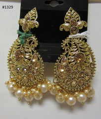 Earrings 3051329 Indian Designer Earrings Golden Stones Pearls Shieno Sarees