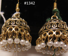 Earrings 3051342 Indian Designer Jhumka Earrings Golden Pearl Beads Shieno Sarees