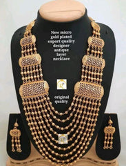 Necklace 3051593 Indian Designer Gold Finish Long Necklace Set Shieno Sarees