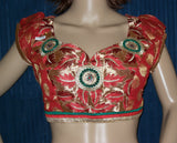 Choli 3274 Red Golden Jamawar Saree Blouse Medium Choli Shieno