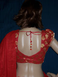 Choli 3274 Red Golden Jamawar Saree Blouse Medium Choli Shieno