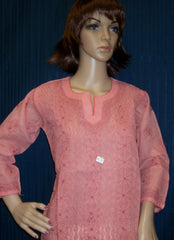Blouse 032 Cotton Peach Hand Embroidered Tunic Top Kurti Small Size