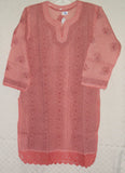 Blouse 032 Cotton Peach Hand Embroidered Tunic Top Kurti Small Size