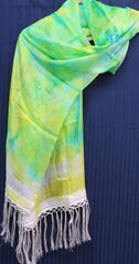 Silk Scarf 331 Ivory Green Dupatta Chunni Wrap Shawl Pure Silk