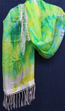 Silk Scarf 331 Ivory Green Dupatta Chunni Wrap Shawl Pure Silk